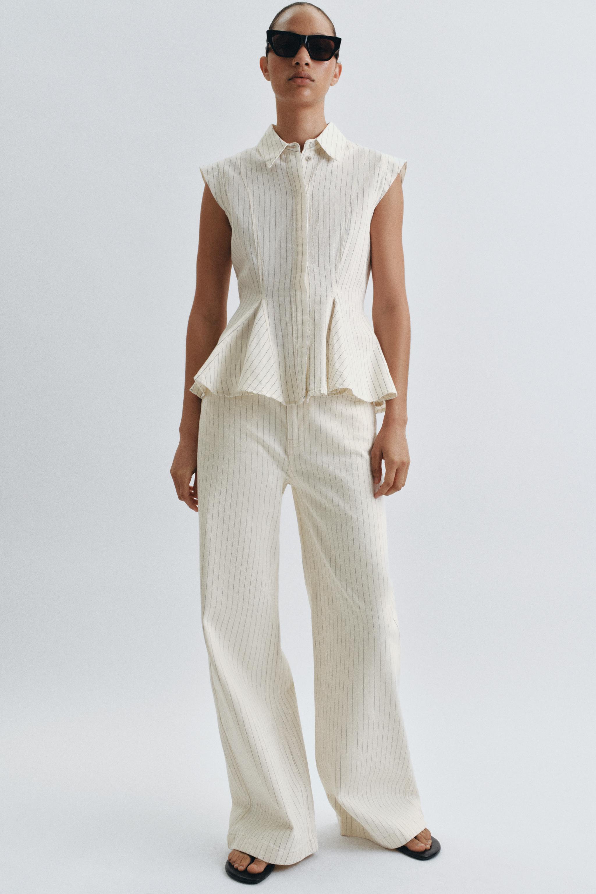 ZW COLLECTION HIGH-WAIST STRIPED WIDE-LEG JEANS